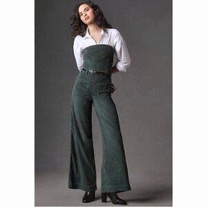 The Skipper Strapless Corduroy Crop Wide-Leg Jumpsuit by Pilcro Sz 16 Dark Green